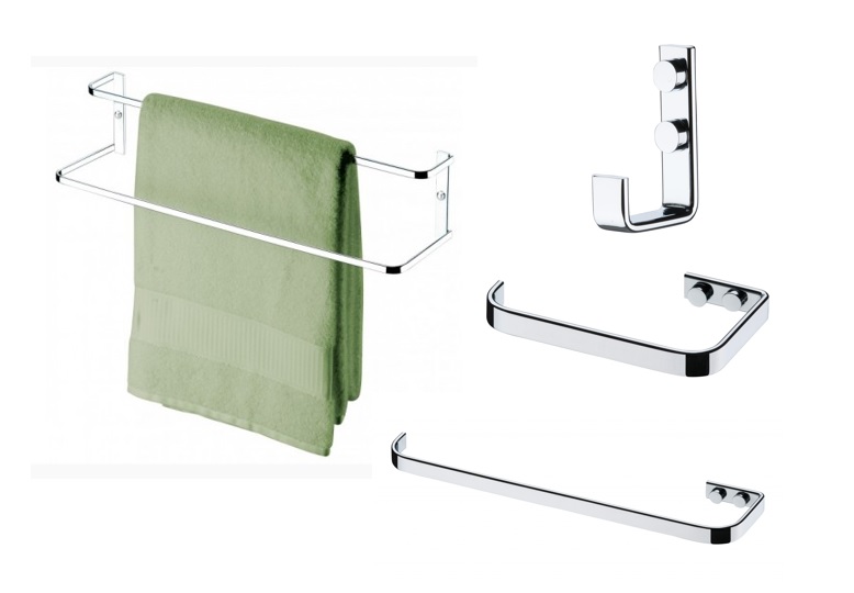 Kit lavabo banheiro acessorios 4 peças porta toalha duplo 45 cm, porta toalha rosto 30 cm, porta papel higienico, cabide 