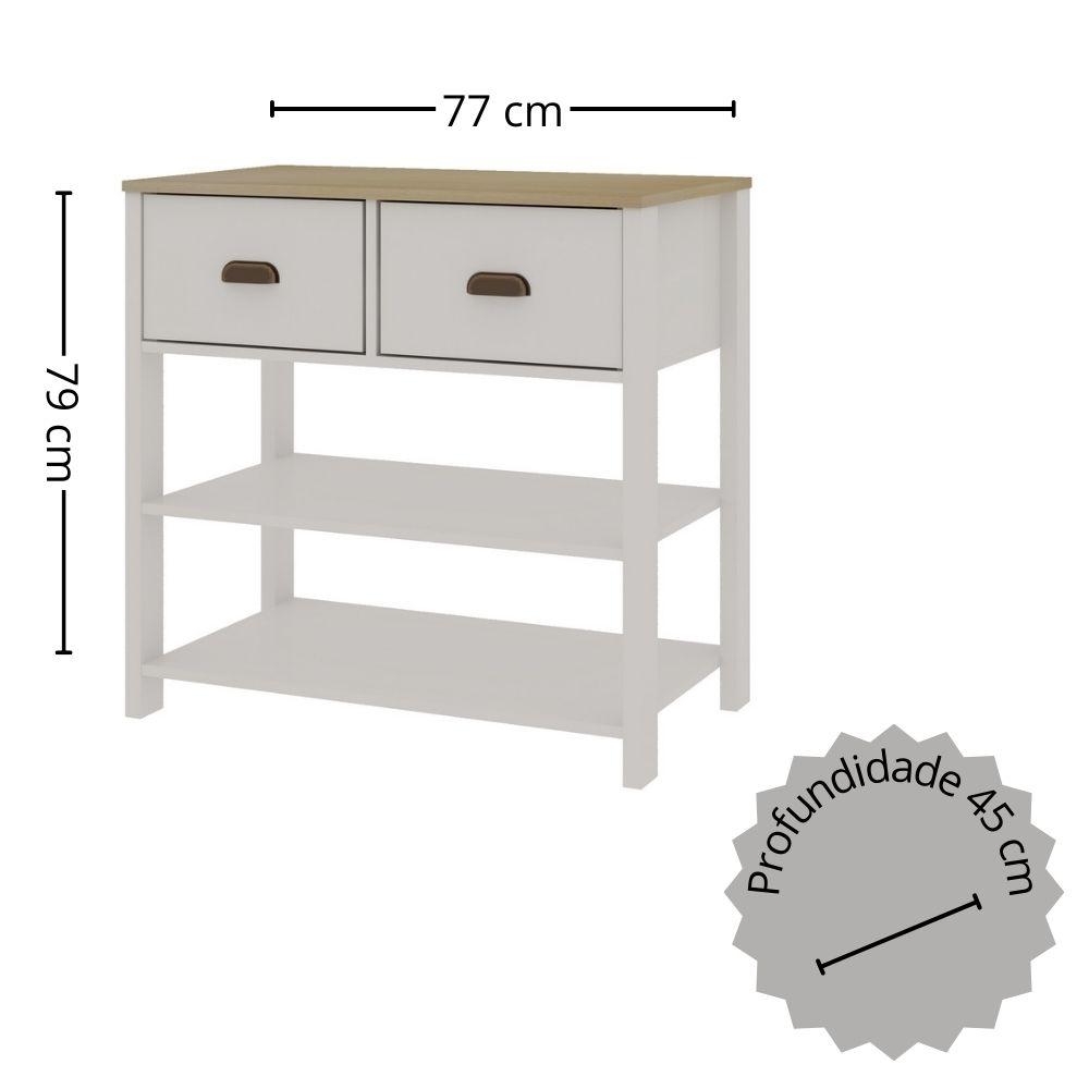 Aparador Buffet Multifuncional 2 Gavetas com Rodizio Branco / Savana Genialflex