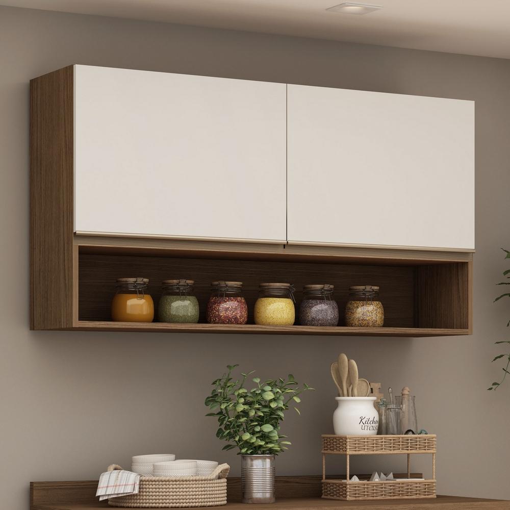 Armário Aéreo 120 cm 2 Portas Ebano / Off White