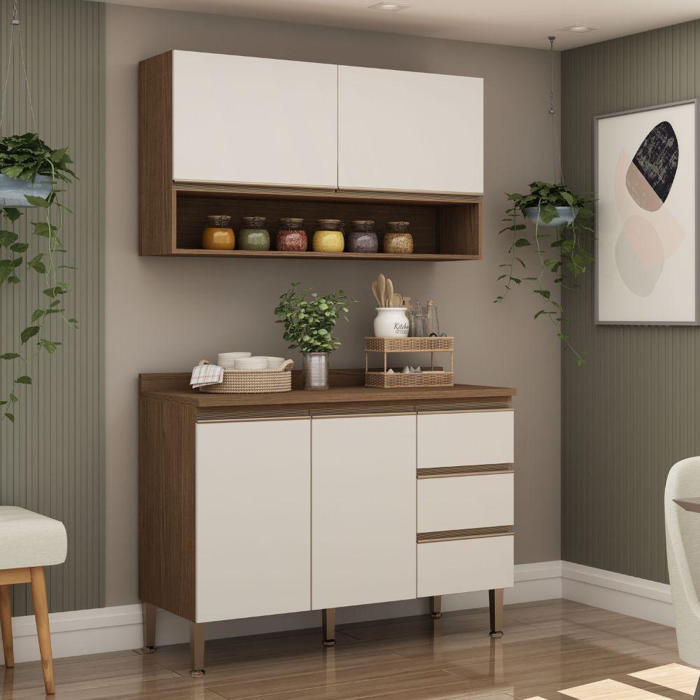 Armário Aéreo 120 cm 2 Portas Ebano / Off White