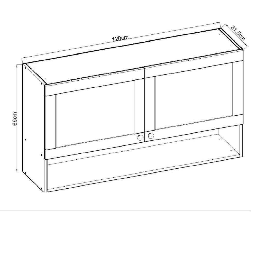 Armário Aéreo 120 cm 2 Portas Frente 100% MDF Estilo Americano Branco/Ébano