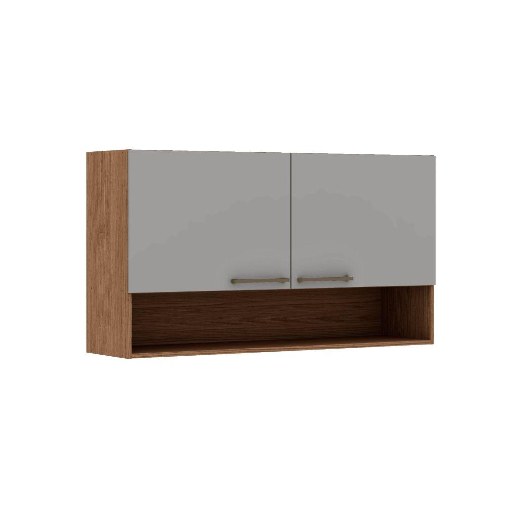Armário Aéreo 120cm  2 Portas com Nicho Ebano / Fendi