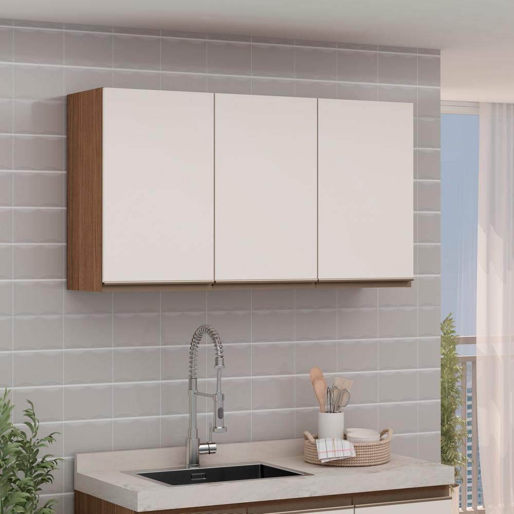 Armário Aéreo 120cm 3 Portas Ébano / Off White