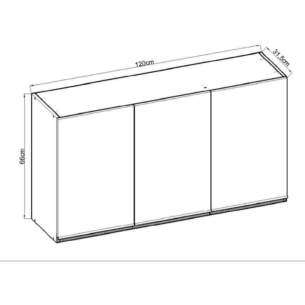 Armário Aéreo 120cm 3 Portas Ébano / Off White