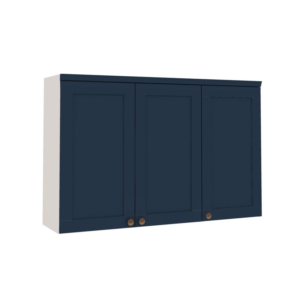 Armário Aéreo 3 Portas Branco Fosco Azul