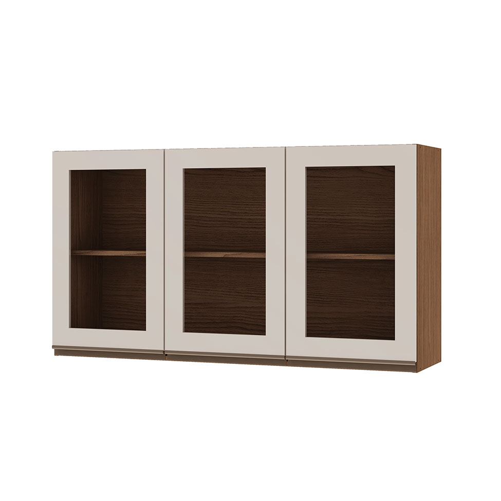 Armário Aéreo Conecta com Vidro 3 Portas Ébano e Off White