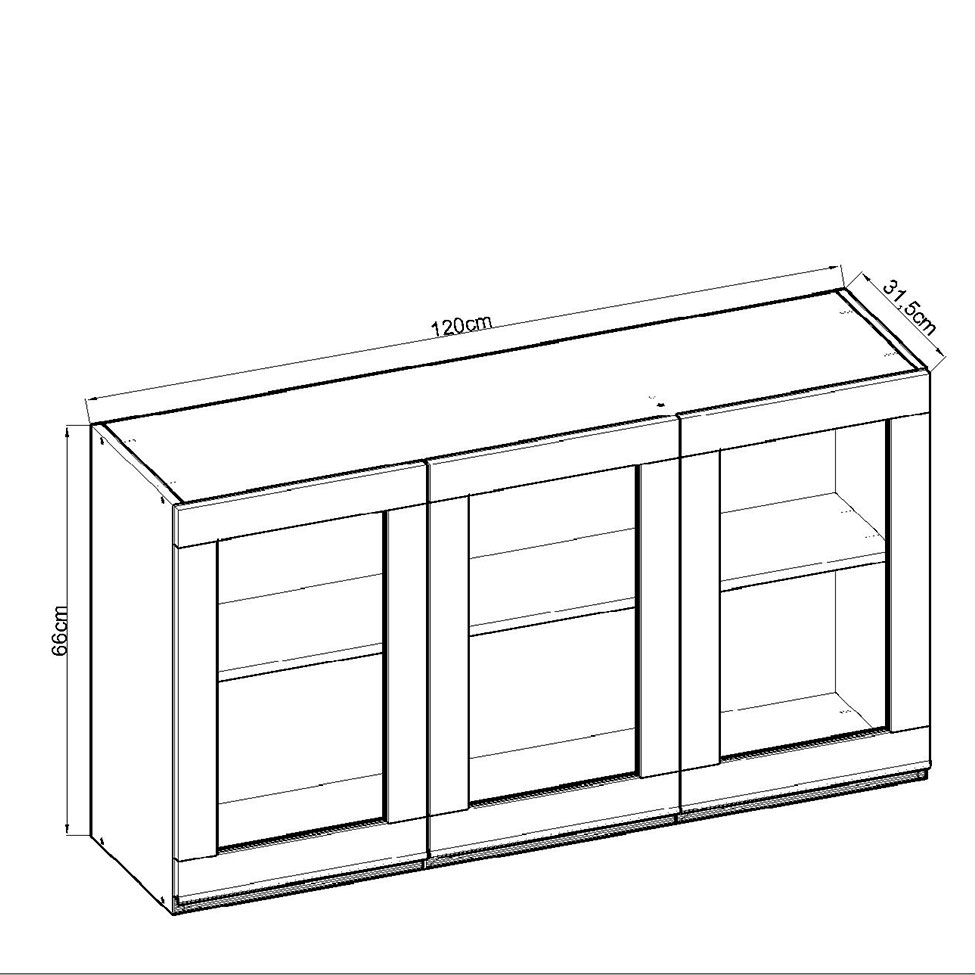 Armário Aéreo Conecta com Vidro 3 Portas Ébano e Off White