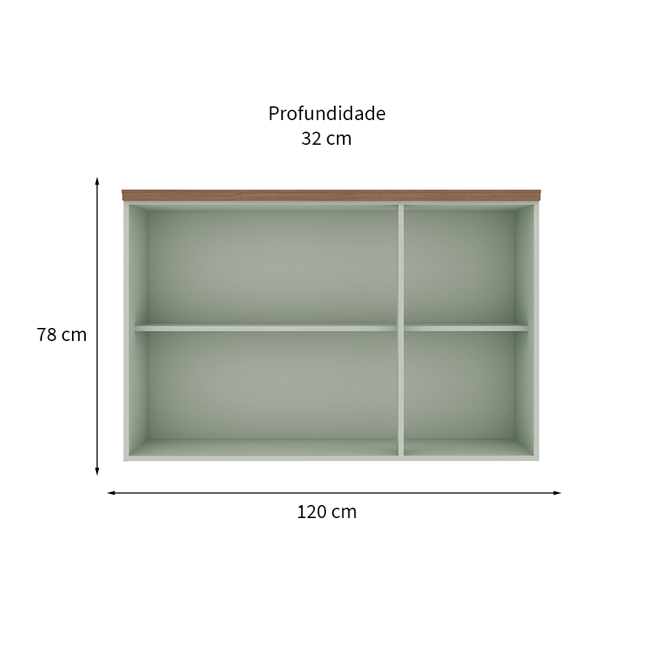 Armário Aéreo Iluminata 3 Portas Verde Mint 120 cm