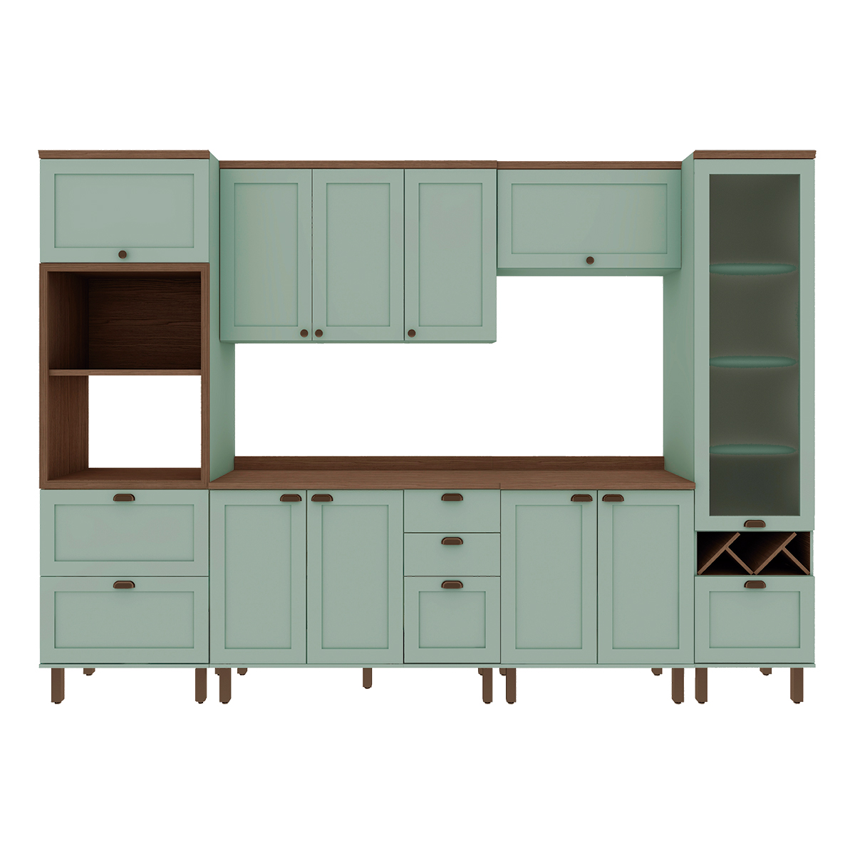 Armário De Cozinha Comp Genialflex Iluminata Ayla Verde Mint