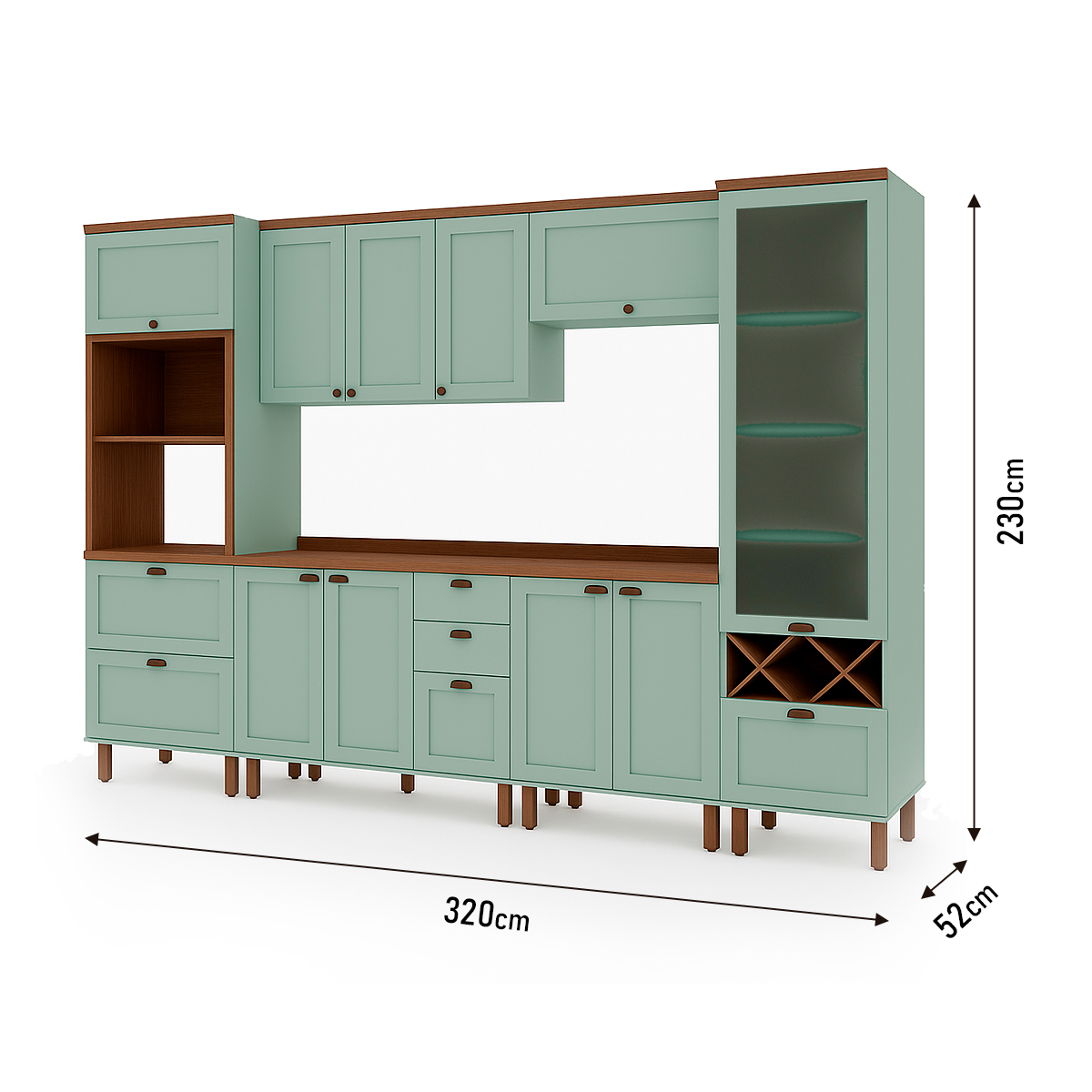 Armário De Cozinha Comp Genialflex Iluminata Ayla Verde Mint