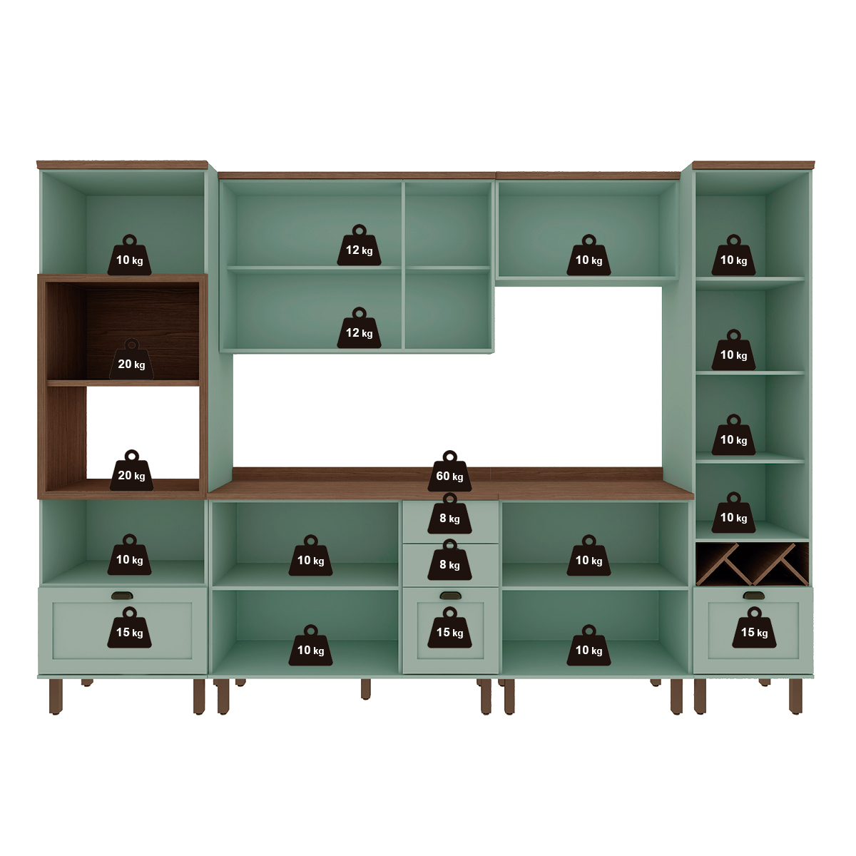 Armário De Cozinha Comp Genialflex Iluminata Ayla Verde Mint
