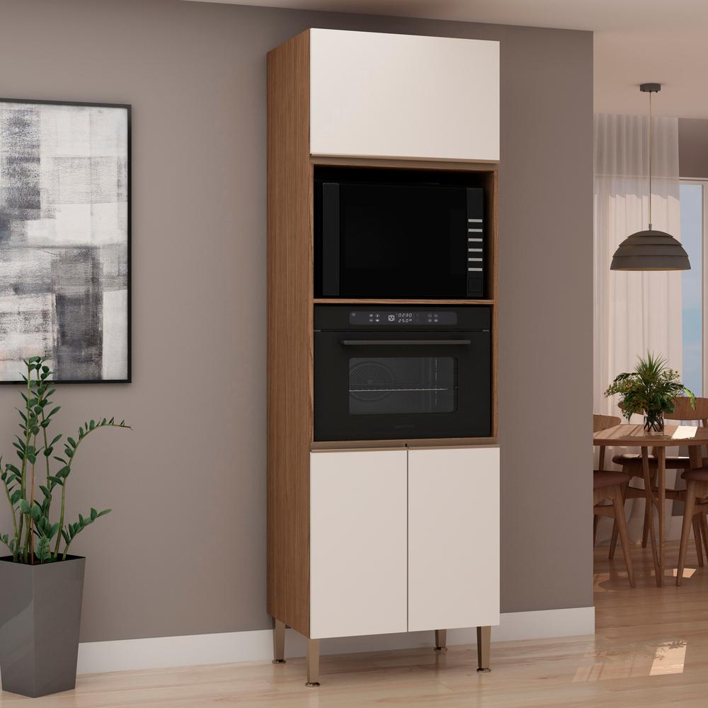 Armário De Cozinha Genialflex Conecta 2 Fornos Ébano Branco