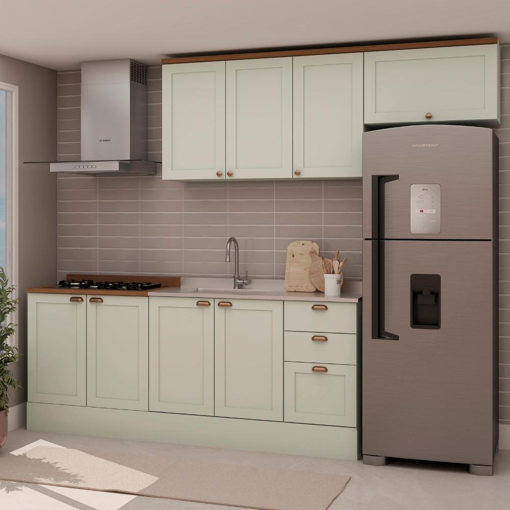 Armário De Cozinha Genialflex Iluminata 4 Pç Sem Pia Hortelã
