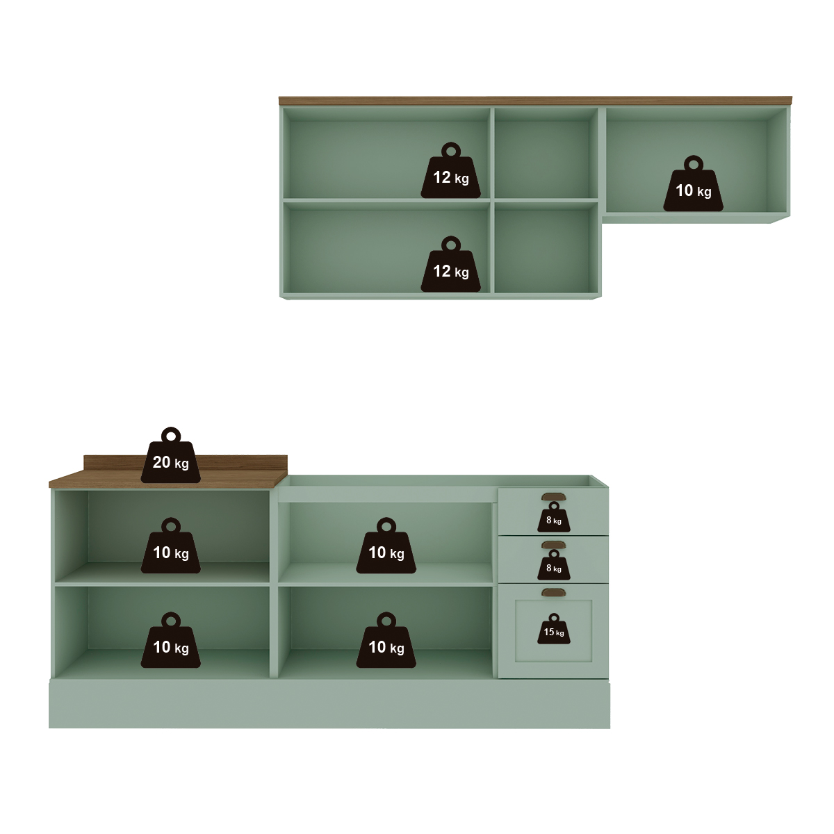 Armário De Cozinha Genialflex Iluminata 4 Peças Verde Mint