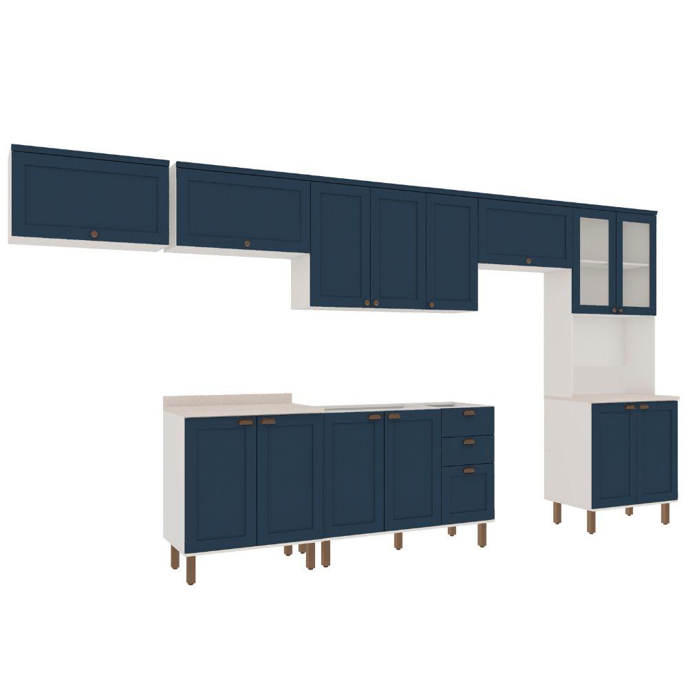 Armário De Cozinha Genialflex Iluminata 7 Peças Branco Azul