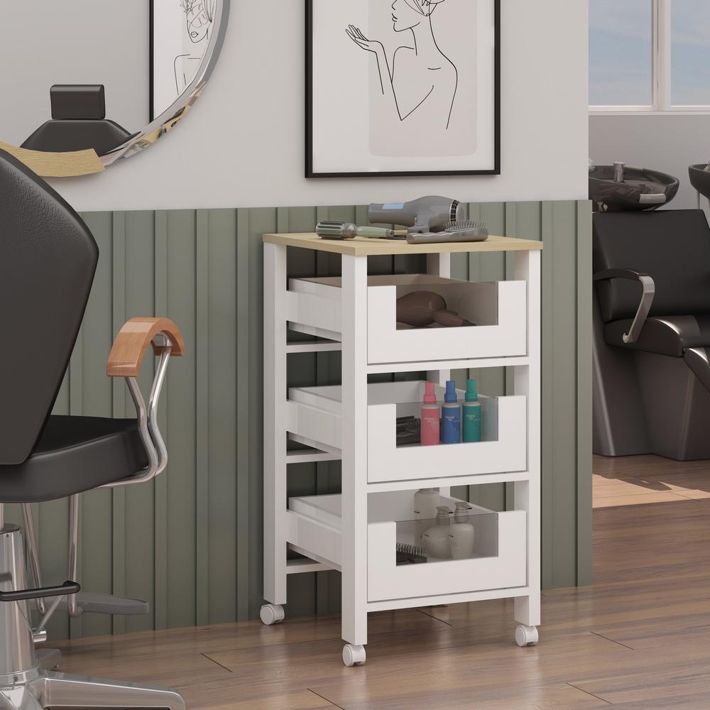 Armário Fruteira 3 Cestos com Detalhes em Vidro e Rodizios Branco / Savana Genialflex
