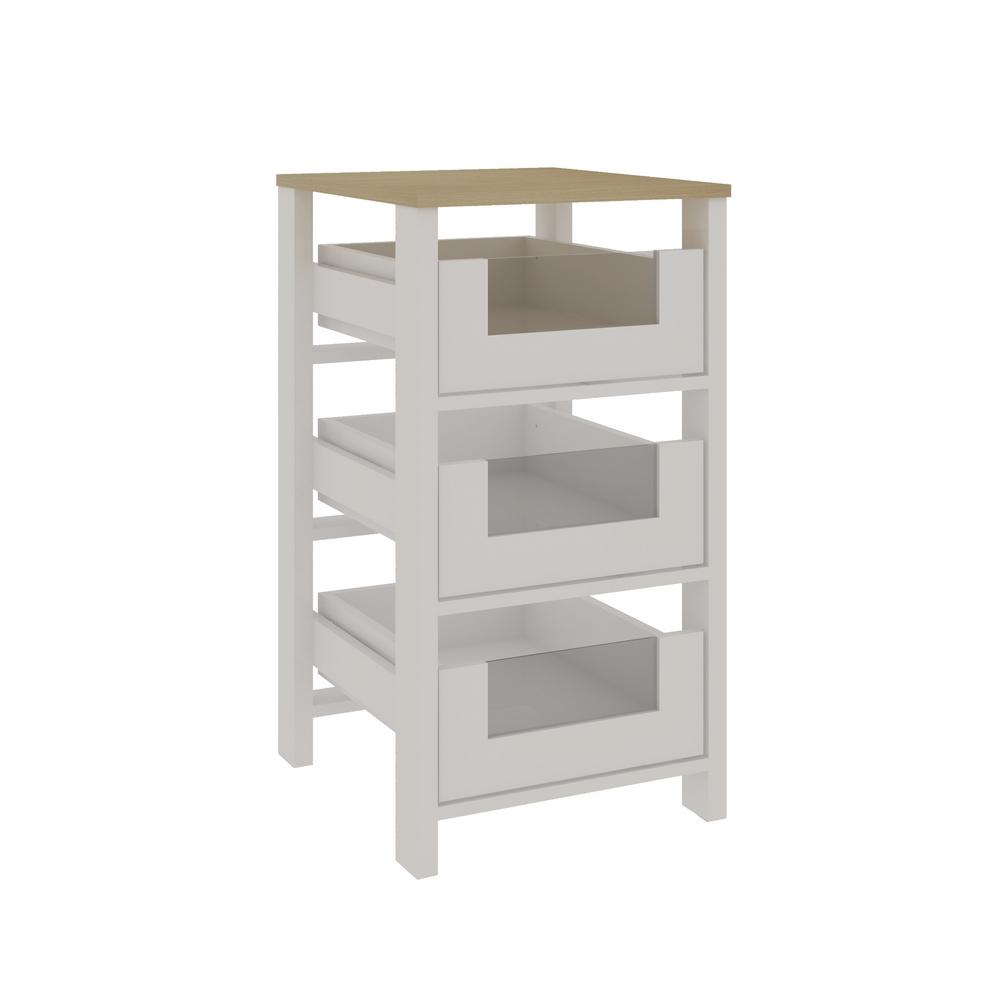 Armário Fruteira 3 Cestos com Detalhes em Vidro e Rodizios Branco / Savana Genialflex