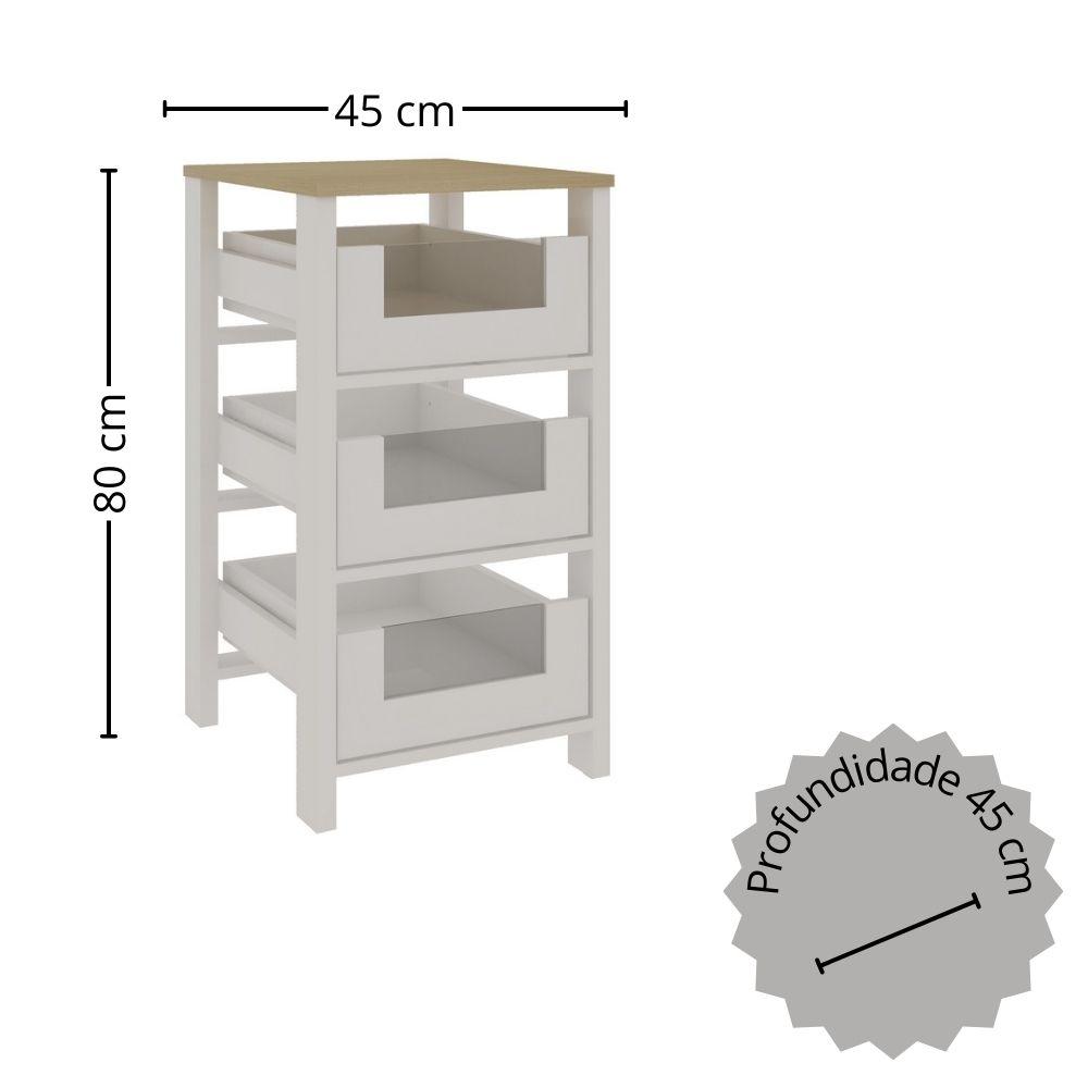 Armário Fruteira 3 Cestos com Detalhes em Vidro e Rodizios Branco / Savana Genialflex