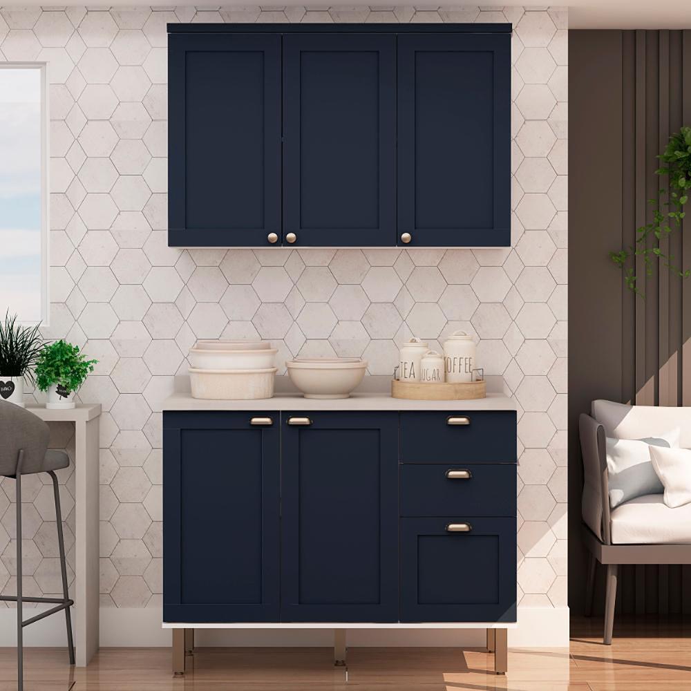Armário de Cozinha Genialflex 2 Peças Com Tampo Branco Azul
