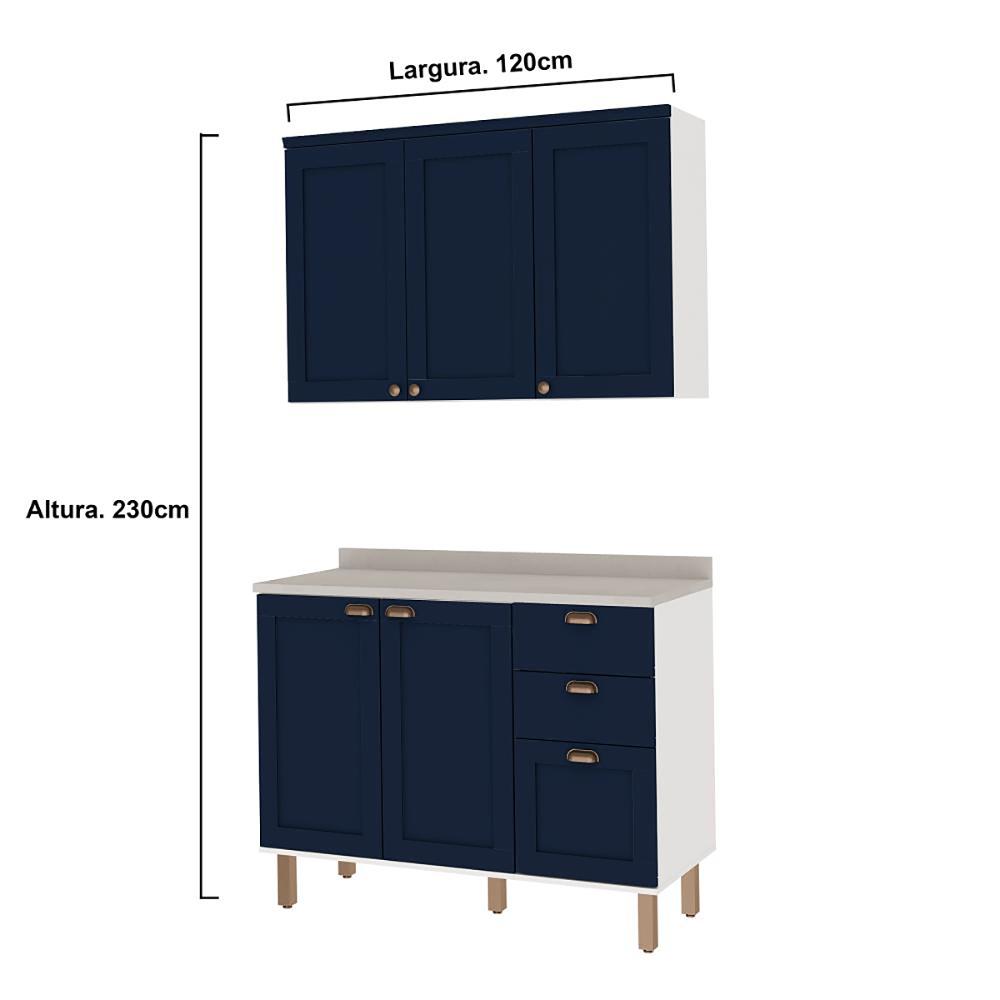 Armário de Cozinha Genialflex 2 Peças Com Tampo Branco Azul