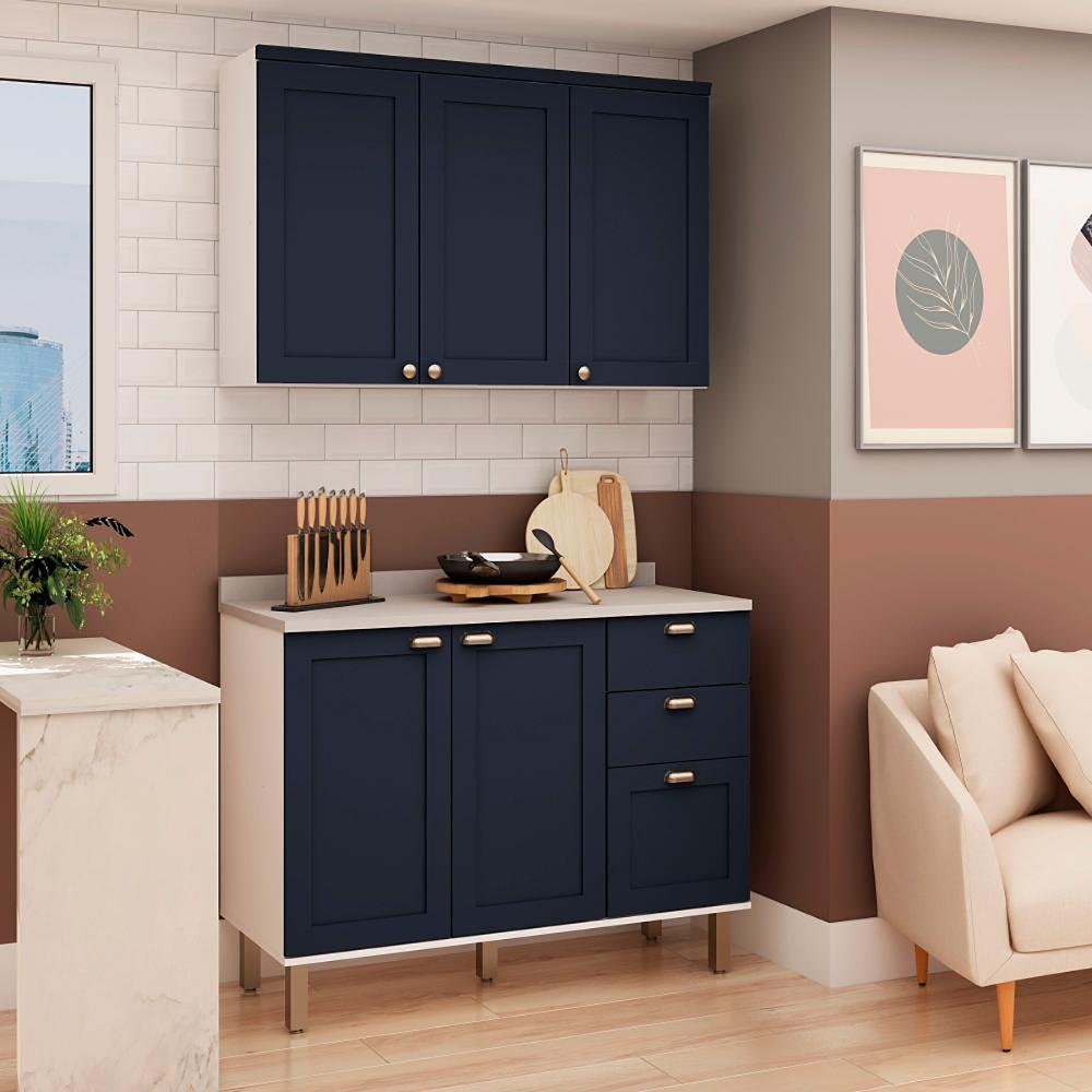 Armário de Cozinha Genialflex 2 Peças Com Tampo Branco Azul