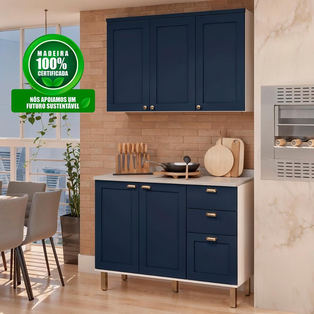 Armário de Cozinha Genialflex 2 Peças Com Tampo Branco Azul