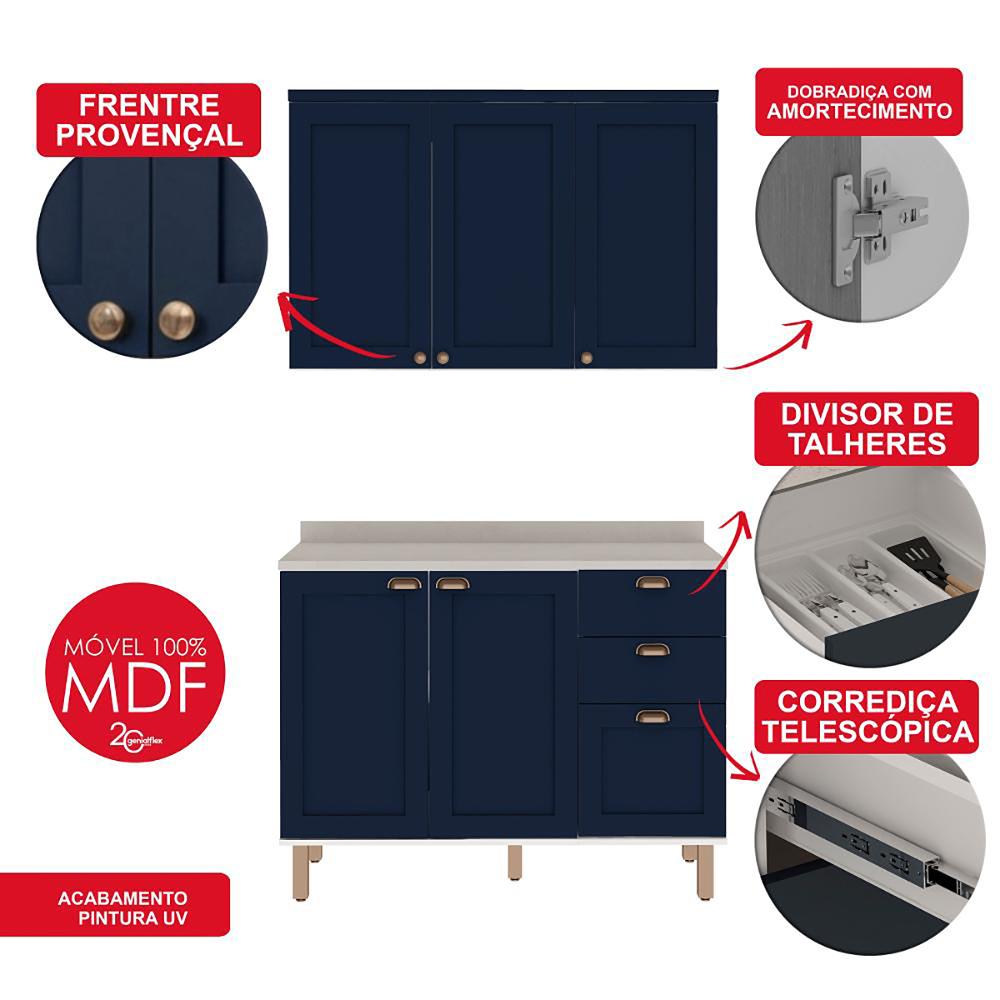 Armário de Cozinha Genialflex 2 Peças Com Tampo Branco Azul