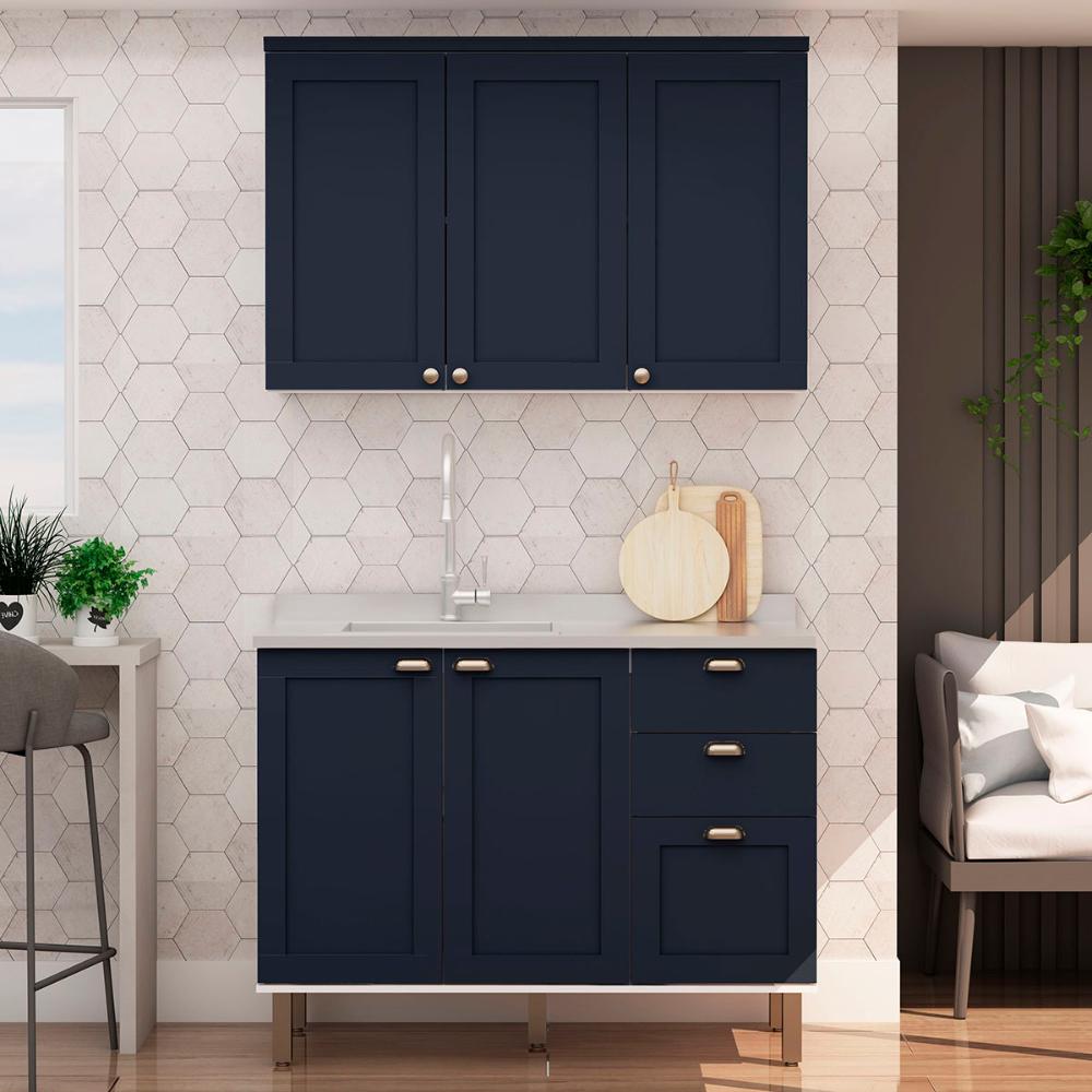 Armário de Cozinha Genialflex 2 Peças Sem Tampo Branco Azul