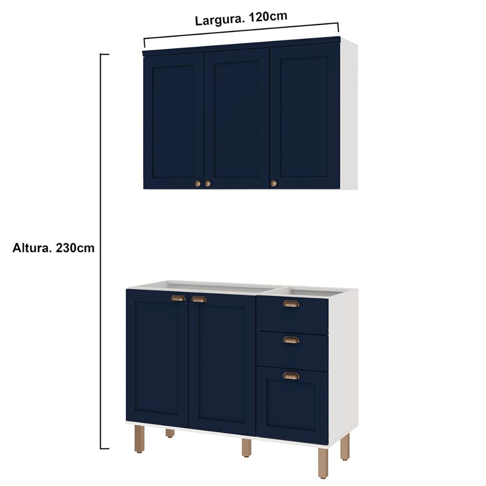Armário de Cozinha Genialflex 2 Peças Sem Tampo Branco Azul