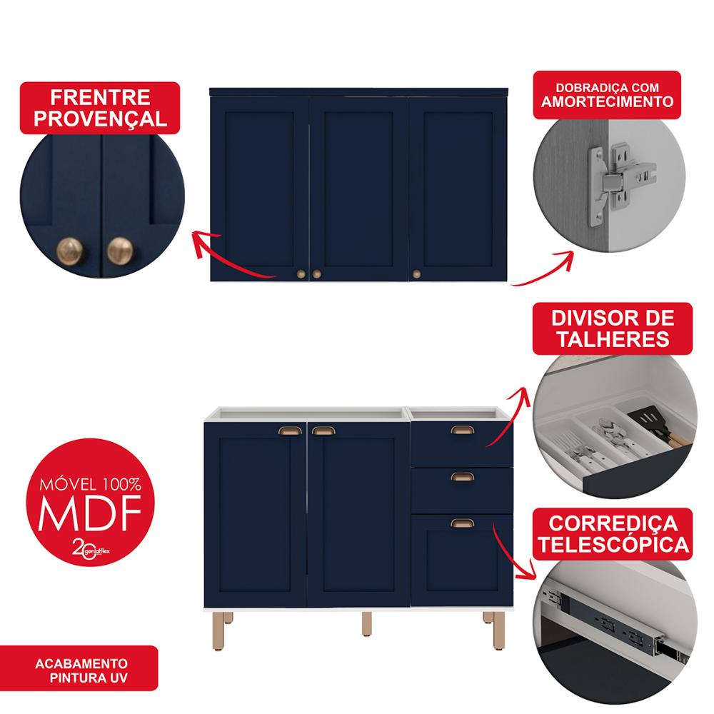 Armário de Cozinha Genialflex 2 Peças Sem Tampo Branco Azul