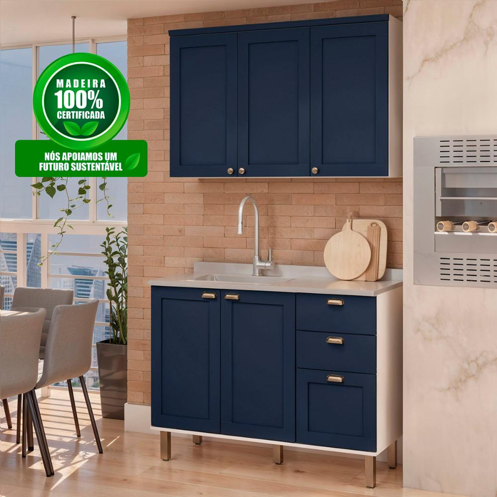 Armário de Cozinha Genialflex 2 Peças Sem Tampo Branco Azul