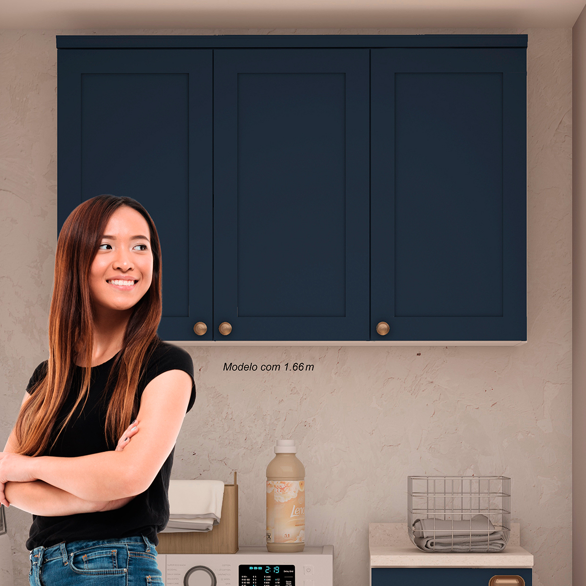 Armário de Cozinha Genialflex Iluminata 3 Portas Branco Azul