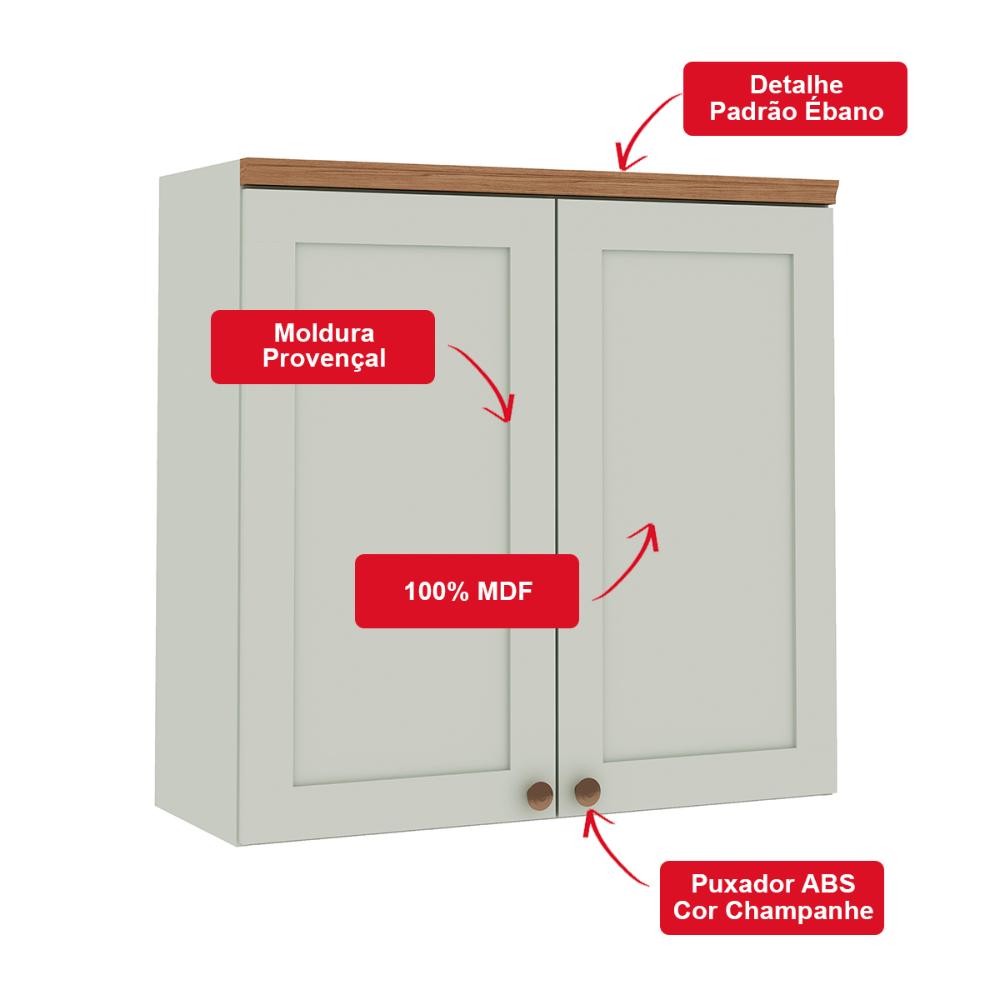 Armário de Cozinha Genialflex Iluminata Aéreo 80cm Hortelã