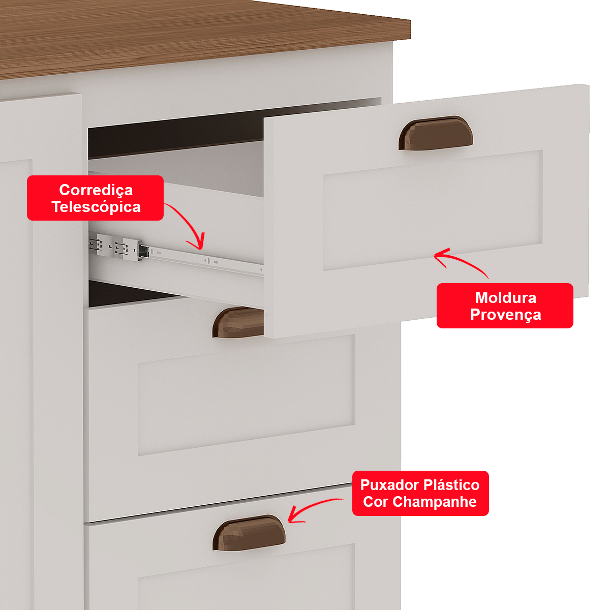 Balcão Cozinha Genialflex Estilo Provençal Sem Tampo Branco