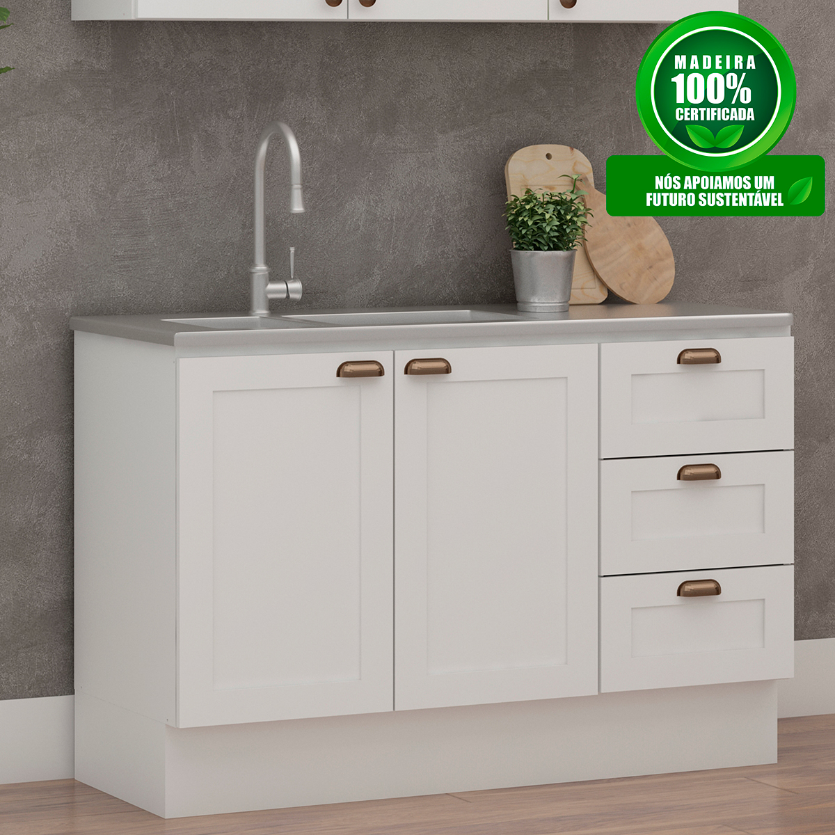 Balcão Cozinha Genialflex Estilo Provençal Sem Tampo Branco