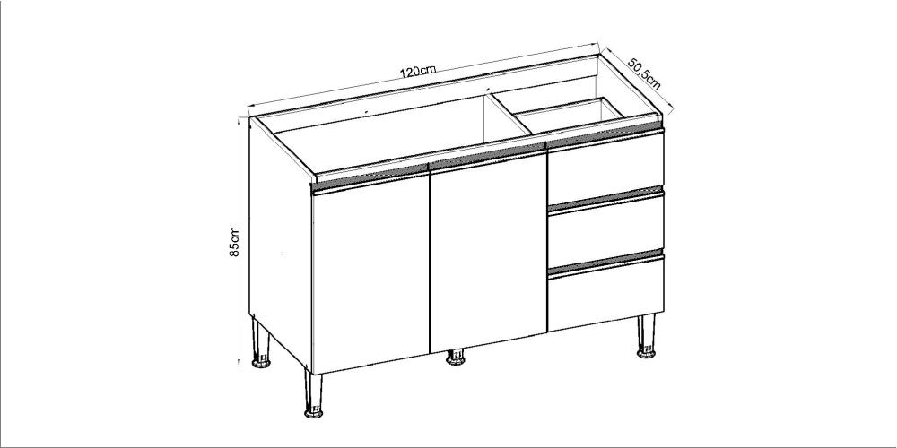 Balcão De Cozinha Genialflex Conecta Sem Tampo Ébano Branco