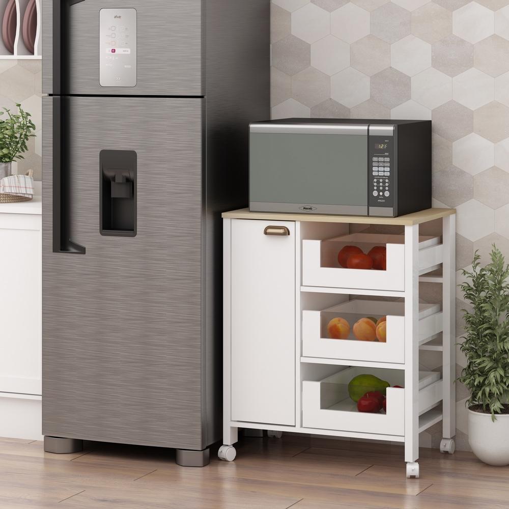 Balcão Multiuso 1 Porta 3 Gavetas Branco Fosco Savana Genialflex