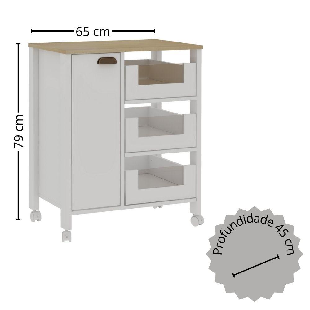 Balcão Multiuso 1 Porta 3 Gavetas Branco Fosco Savana Genialflex
