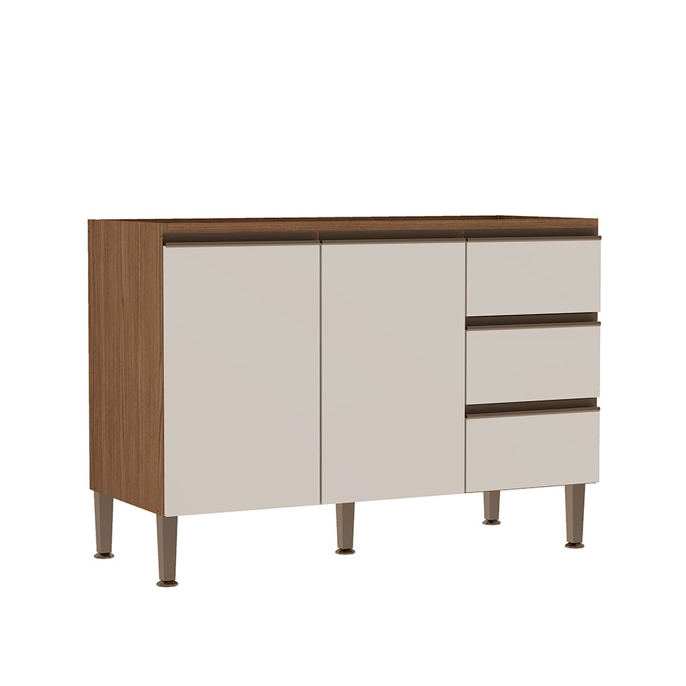 Balcão de Cozinha Conecta I 2 Portas 3 Gavetas Ébano e Off White