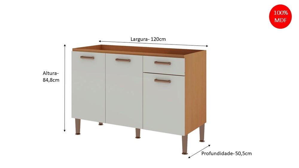 Balcão de Cozinha Genialflex Branco Essência Freijó