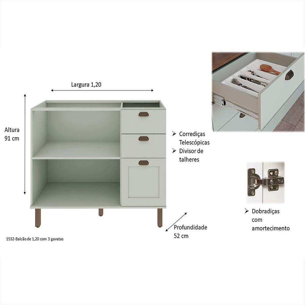Balcão de Cozinha Genialflex Iluminata 120cm S/tampo Bco Fdi