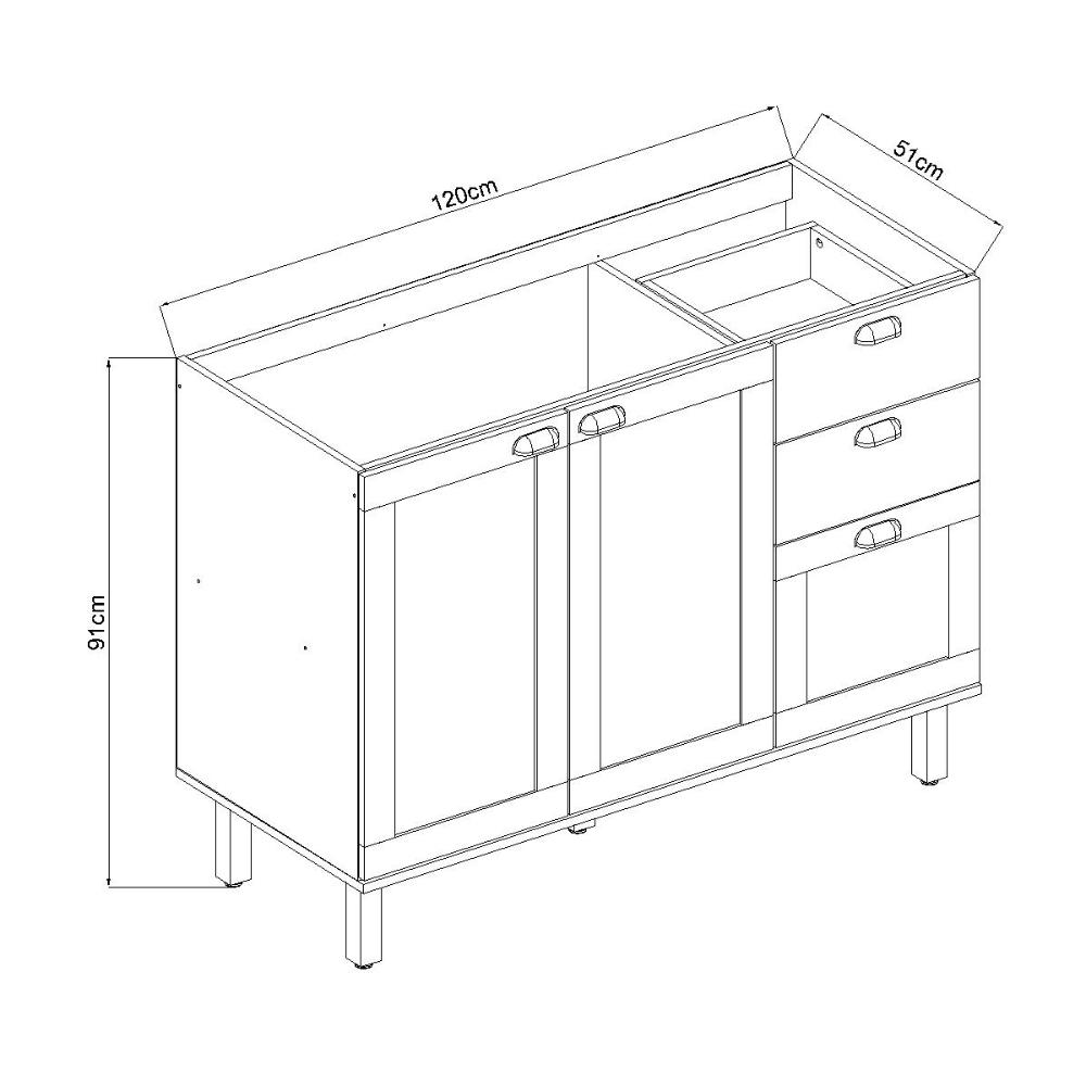 Balcão de Cozinha Genialflex Iluminata 120cm Sem Tampo Bco