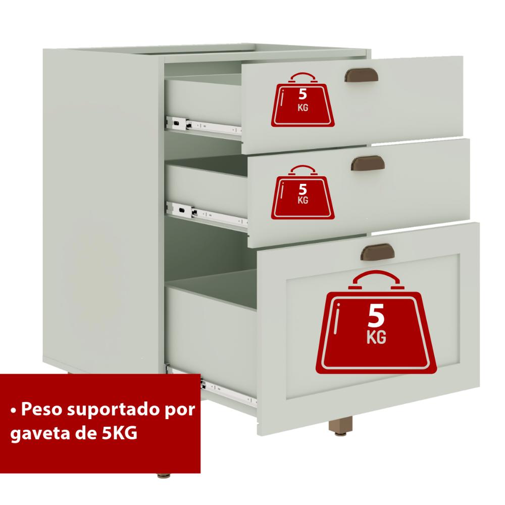 Balcão de Cozinha Genialflex Iluminata 3g Sem Tampo Hortelã