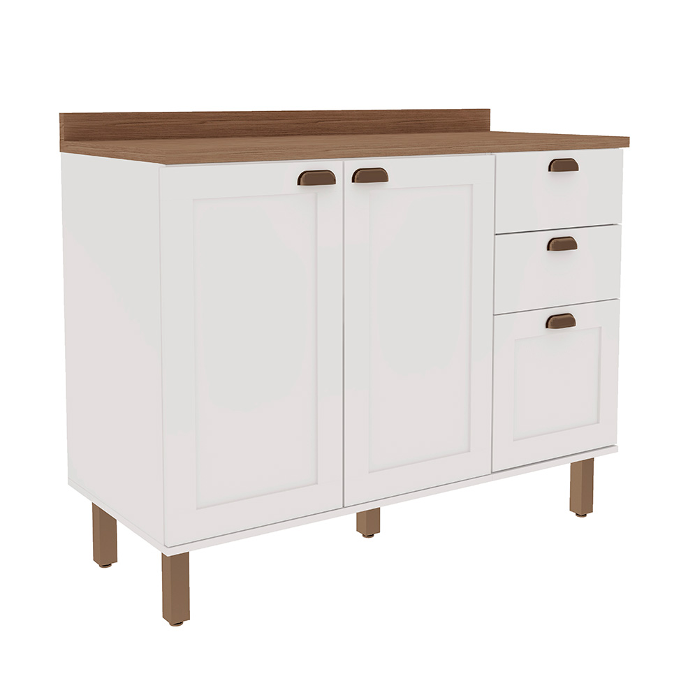 Balcão de Cozinha Iluminata 2 Portas 3 Gavetas Branco 120 cm