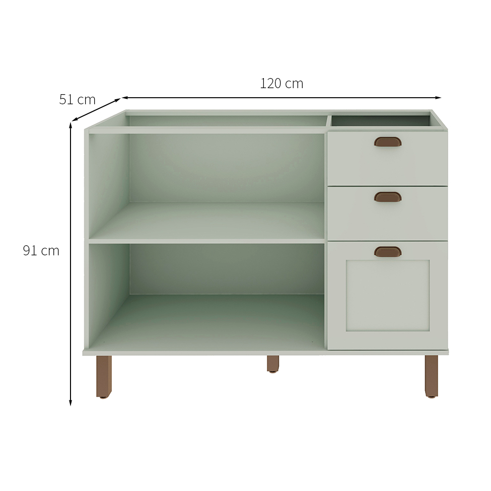 Balcão de Cozinha Iluminata 2 Portas 3 Gavetas Mint 120 cm