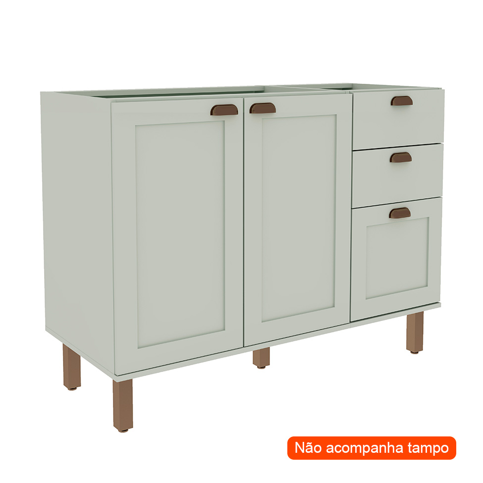 Balcão de Cozinha Iluminata 2 Portas 3 Gavetas Mint 120 cm