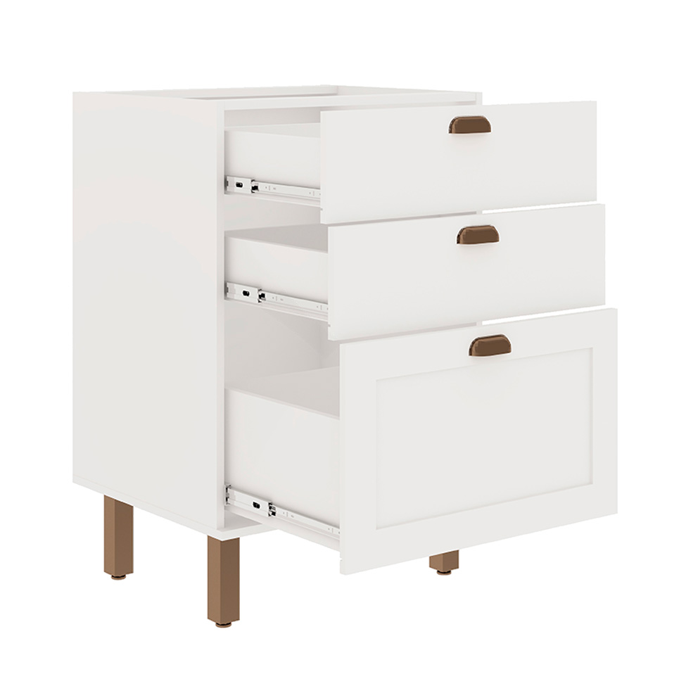 Balcão de Cozinha Iluminata 3 Gavetas Branco 60 cm