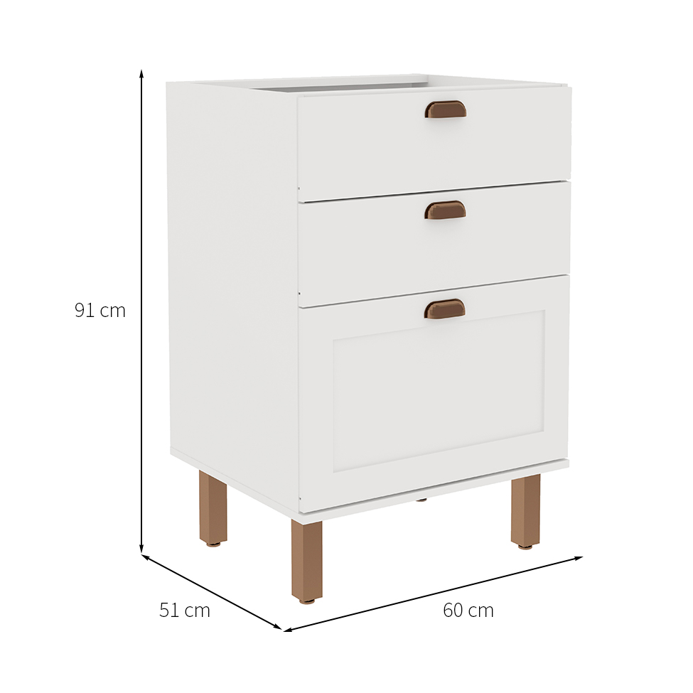 Balcão de Cozinha Iluminata 3 Gavetas Branco 60 cm