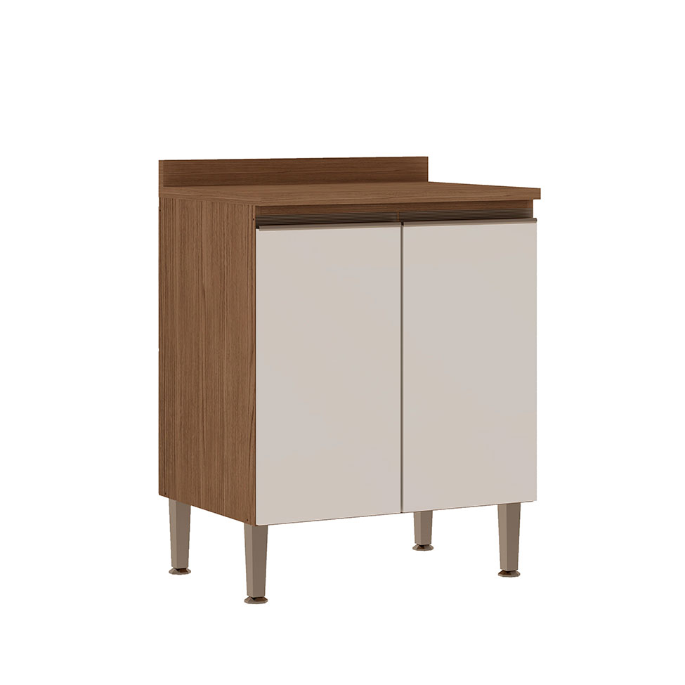 Balcão de Cozinha com Tampo Conecta 2 Portas Ébano e Off White