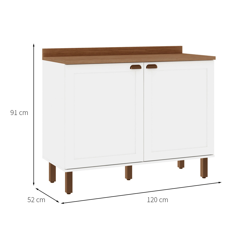 Balcão de Cozinha com Tampo Iluminata 2 Portas Branco e Ébano